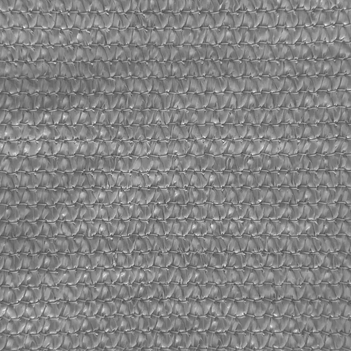 Windhager Sonnensegel Capri - L x B: 3 x 4 m, Grau, Rechteckig - Nahaufnahme eines grauen Sonnenschutznetzes, das eine gewebte Textur mit kleinen, dreieckigen Löchern aufweist und Schatten spendet.
