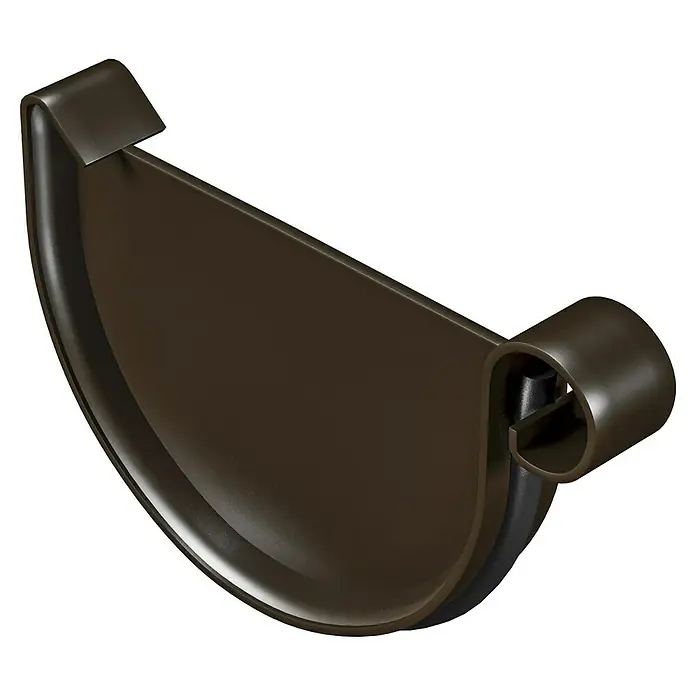 Marley Rinnenendstück - Nennweite: 100 mm, Kunststoff, Braun, Universal - Detaillierte Aufnahme einer braunen Dachrinnenendkappe. Sie ist aus robustem Material gefertigt und bietet eine zuverlässige Abdichtung.