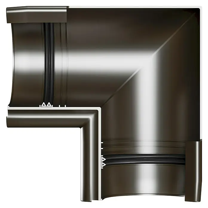 Marley Rinnenwinkel - Nennweite: 125 mm, Innenecke, Kunststoff, Braun - Ein 90-Grad-Bogenstück aus Metall, ideal für Rohrsysteme. Seine robuste Bauweise garantiert eine langlebige und zuverlässige Verbindung.