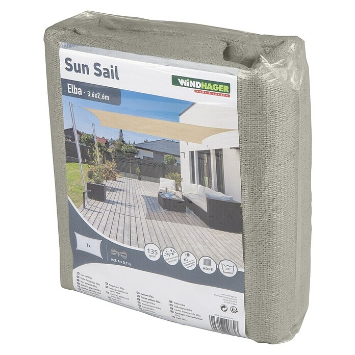 Windhager Sonnensegel Elba (L x B: 3,6 x 2,6 m, Grau) | BAUHAUS