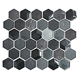 Mozaïektegel Zeshoek HXN 33 (26 x 30 cm, Zwart, Mat)