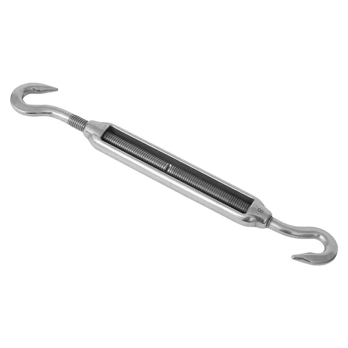Windhager Spannanker - Edelstahl, Länge: 200 mm - Ein glänzender Wantenspanner mit Hakenenden, ideal zum Spannen von Seilen und Kabeln in verschiedenen Anwendungen.