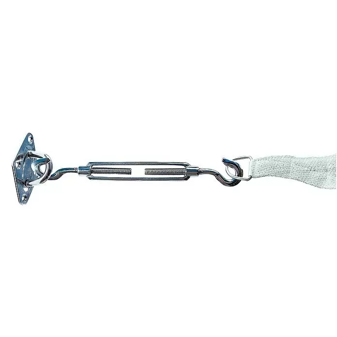 Windhager Spannanker - Edelstahl, Länge: 200 mm - Spannsystem aus silbernem Metall mit Wantenspanner, Wandplatte und hellem Stoffband zum Sichern oder Spannen.