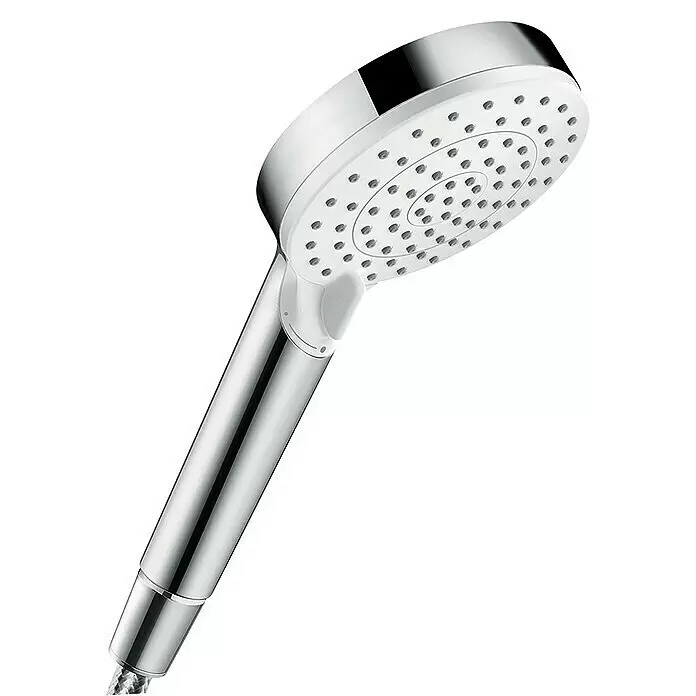 Hansgrohe Crometta Handbrause Vario Eco - Anzahl Strahlarten: 2 Stk., Chrom/Weiß - Chrom- und weiße Handbrause mit kreisförmigen Sprühdüsen.
