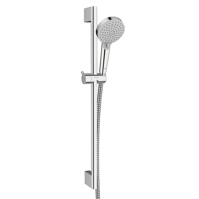 Hansgrohe Vernis Blend Brausegarnitur 100 Vario - Lochabstand: 62,5 cm, Art Strahl: Rain, IntenseRain, Chrom - Eine verchromte Handbrausegarnitur mit verstellbarer Halterung und Schlauch, ideal für moderne Badezimmer.