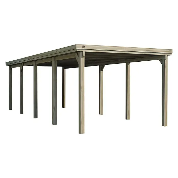 Weka Carport Optima - Außenmaß inkl. Dachüberstand (B x T): 3,22 x 8,02 m, Einzelcarport, Kesseldruckimprägniert - Holzcarport mit flachem Dach und mehreren Stützbalken, ideal für den Schutz von Fahrzeugen vor Witterungseinflüssen. Praktische und robuste Konstruktion.
