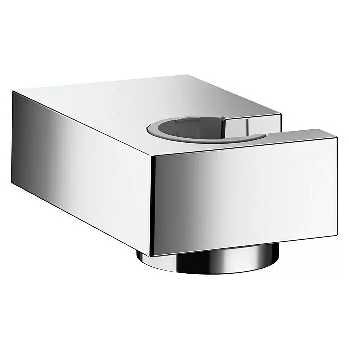 Hansgrohe Brausehalter Porter E - Metall, Chrom - Glänzender, quadratischer Duschhalter aus Chrom mit runder Öffnung für eine Handbrause.