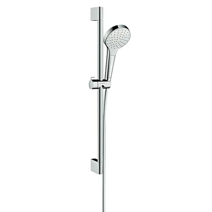 Hansgrohe Croma Select S Brausegarnitur 110 - Lochabstand: 62,5 cm, Art Strahl: Rain, Chrom/Weiß - Duschset mit Handbrause, Brausestange und Brauseschlauch in Chrom für ein modernes Badezimmerdesign.