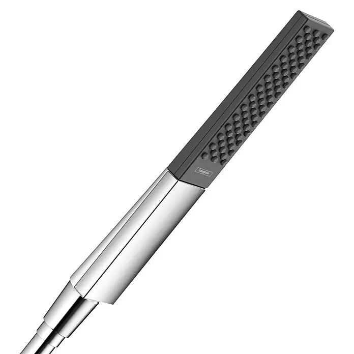 Hansgrohe Rainfinity Handbrause 100 EcoSmart - Anzahl Funktionen: 1 Stk., Länge: 23 cm, Chrom/Graphit - Moderner Handbrausekopf mit dunkelgrauer Strahlscheibe und Chromgriff. Die Strahlscheibe hat viele kleine Düsen.