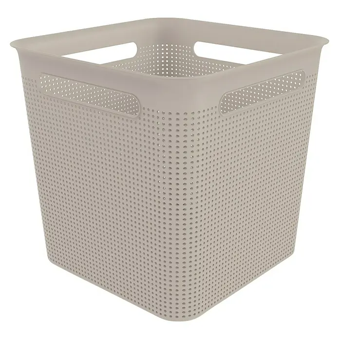 Rotho Aufbewahrungsbox Brisen - L x B x H: 29,1 x 29,1 x 28,1 cm, Kunststoff, Cappuccino - Beiger, quadratischer Wäschekorb aus Kunststoff mit Griffen und Lochmuster, ideal für Bad oder Waschküche.