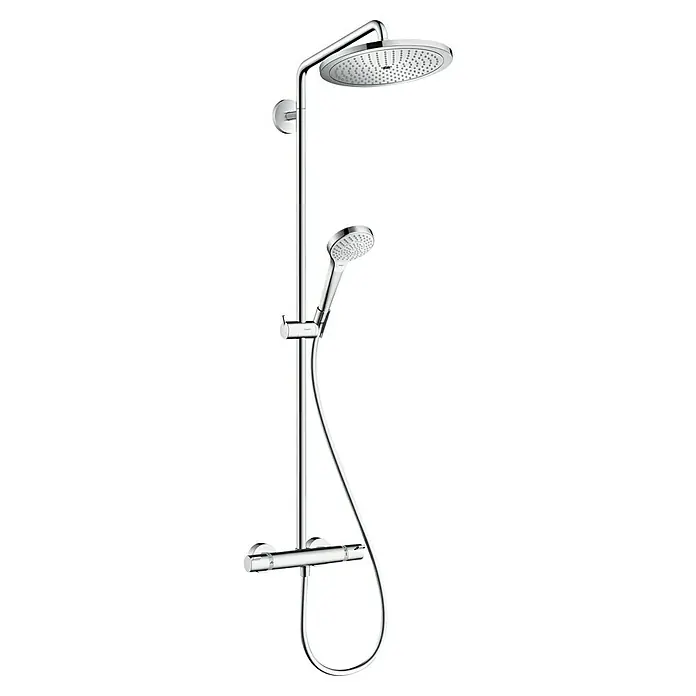 Hansgrohe Croma Select S Duschsystem Showerpipe 280 Eco - Durchflussmenge: 9 l/min, Chrom - Duschsystem mit Kopf- und Handbrause in Chrom, modernes Design für ein entspannendes Duscherlebnis.