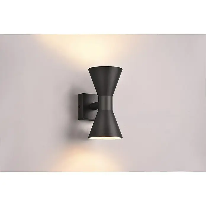 Trio Leuchten Außenwandleuchte ARDAS - 10 W, L x B x H: 15 x 10 x 20 cm, Schwarz, IP44 - Wandleuchte mit zwei Kegeln. Schwarze Wandleuchte, die Licht nach oben und unten abstrahlt und eine moderne Atmosphäre schafft.