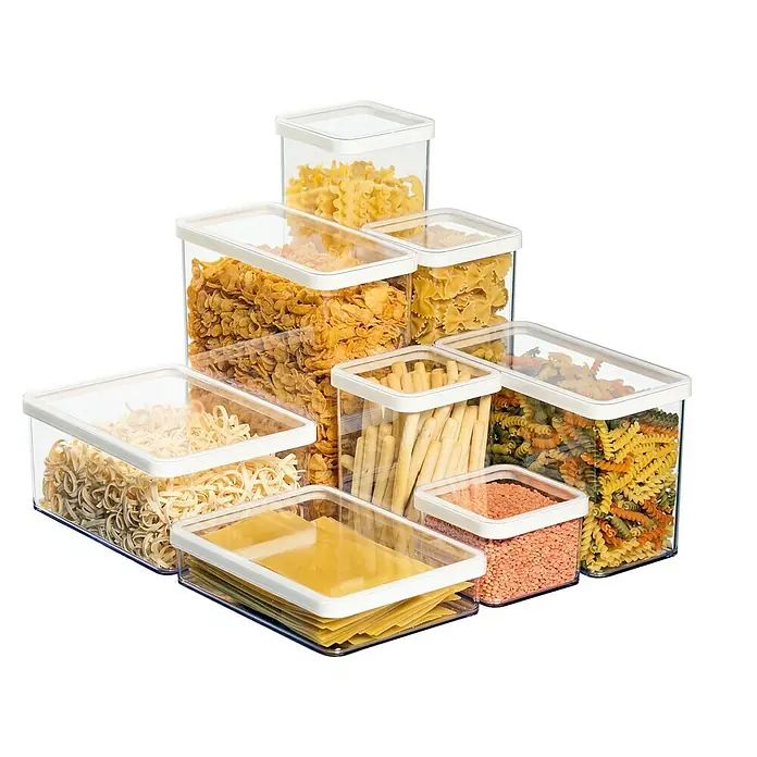 Rotho Vorratsdose Loft - L x B x H: 10 x 10 x 7,2 cm, Kunststoff, Weiß/Transparent - Aufbewahrungsbehälter mit verschiedenen Nudelsorten und Lebensmitteln, ideal zur Organisation von Küchenvorräten.