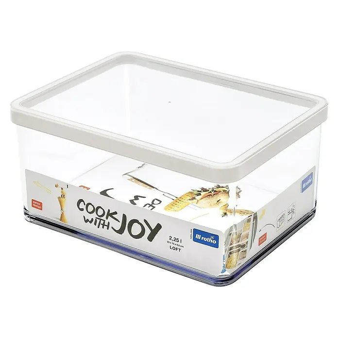 Rotho Vorratsdose Loft - L x B x H: 20 x 15 x 9,6 cm, Kunststoff, Weiß/Transparent - Luftdichter, rechteckiger Vorratsbehälter "Cook With Joy Loft" von Rotho mit transparentem Deckel zur Aufbewahrung von Lebensmitteln.