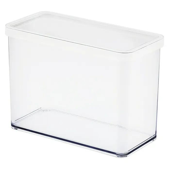 Rotho Vorratsdose Loft - L x B x H: 20 x 10 x 14,2 cm, Kunststoff, Transparent - Eine transparente Kunststoffbox mit einem weißen Deckel, ideal für die Aufbewahrung und Organisation verschiedener Gegenstände.