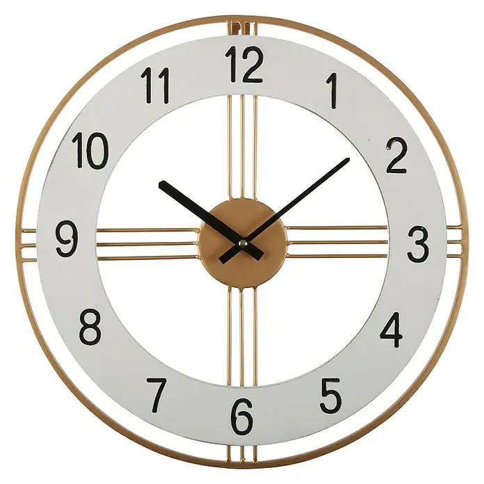 Versa Reloj de pared - Diámetro: 40 cm, Dorado/Blanco - Elegante reloj de pared con marco dorado y esfera blanca, que combina estilo y funcionalidad para realzar la decoración de cualquier estancia.