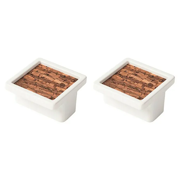 Möbelknopf-Set - 2 Stk., Typ Möbelgriff: Knopf, Ø x H: 38 x 21 mm, Sonstige, Sonstige, Weiß/Kork - Zwei Schubladenknöpfe mit Korkoberfläche und weißem Rahmen. Ideal für Möbelstücke mit natürlichem Flair.