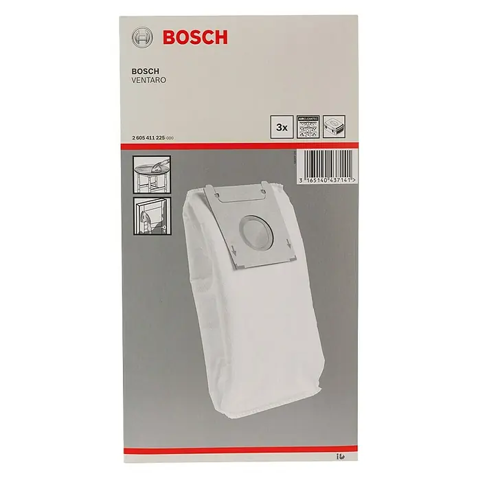 Bosch Staubbeutel - 3 Stk., Passend für: Bosch Staubsauger Ventaro - Abbildung einer Packung Bosch Ventaro Staubsaugerbeutel, die drei Beutel enthält. Die Packung zeigt das Bosch-Logo und die Produktbezeichnung.