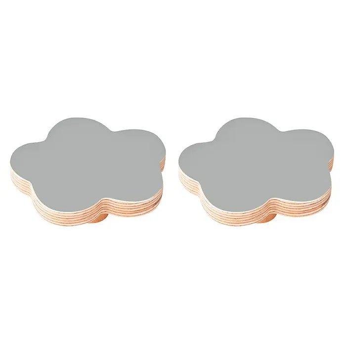 Möbelknopf-Set Wolke - 2 Stk., Holz - Zwei graue, blütenförmige Untersetzer aus Holzschichten. Perfekt für warme Getränke und zum Schutz Ihrer Oberflächen mit Stil.