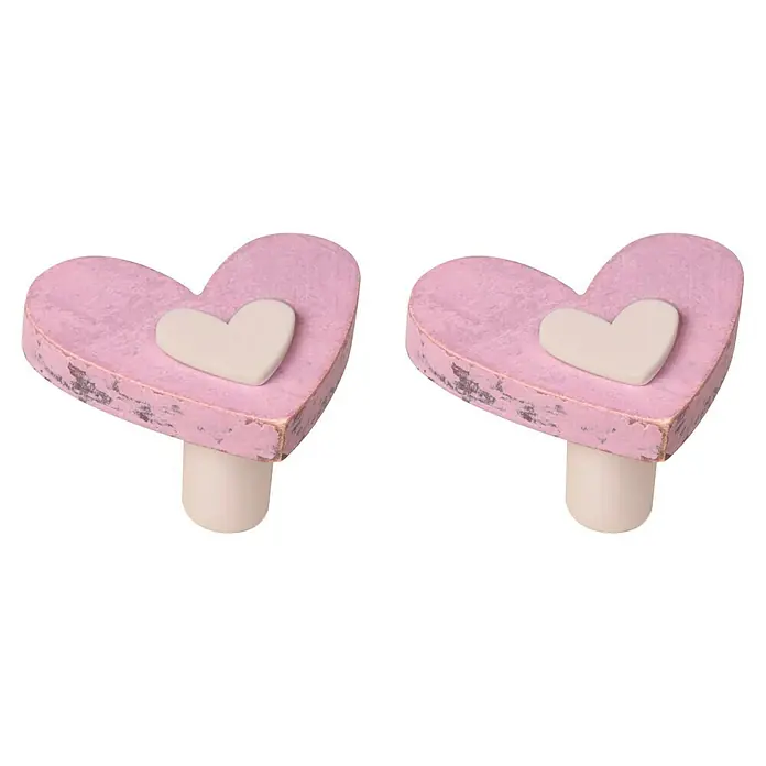 Möbelknopf-Set Herz - 2 Stk., Typ Möbelgriff: Knopf, Ø x H: 54 x 32 mm, Holz, Lackiert - Zwei rosa Herz-Lutscher mit einem kleinen weißen Herz in der Mitte, perfekt als süße Valentinstagsüberraschung.