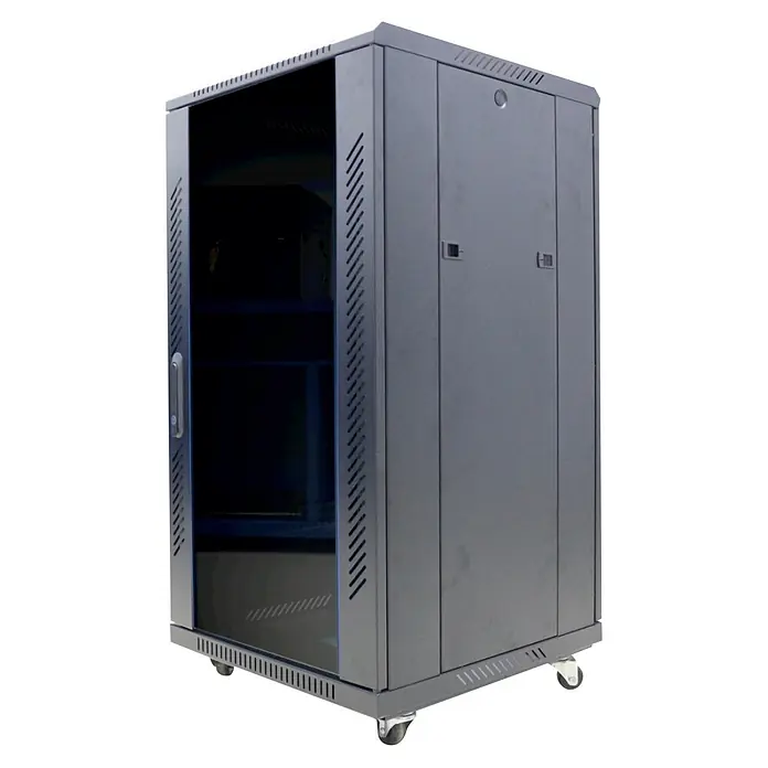 Armario multiusos metálico Rack 19″ - L x An x Al: 60 x 60 x 98,8 cm - Rack de servidor con puerta de vidrio y ruedas para fácil manejo y almacenamiento seguro de servidores y componentes de red.