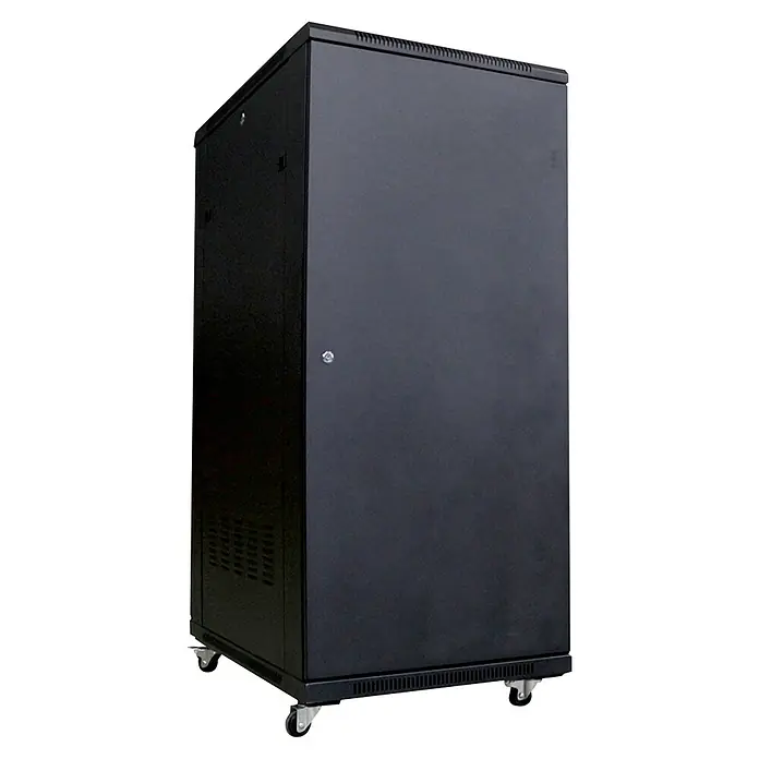 Armario multiusos metálico Rack 19″ - L x An x Al: 60 x 60 x 98,8 cm - Rack de servidor negro con puerta con cerradura y ruedas para fácil movilidad. Solución ideal para el almacenamiento seguro de equipos IT.