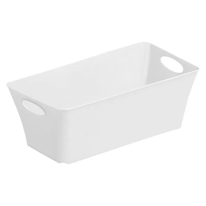 Rotho Aufbewahrungsbox Living - L x B x H: 25,2 x 13,4 x 9 cm, Kunststoff, Weiß - Ein weißer Aufbewahrungskorb aus Kunststoff mit Griffen für eine einfache Organisation von Gegenständen.