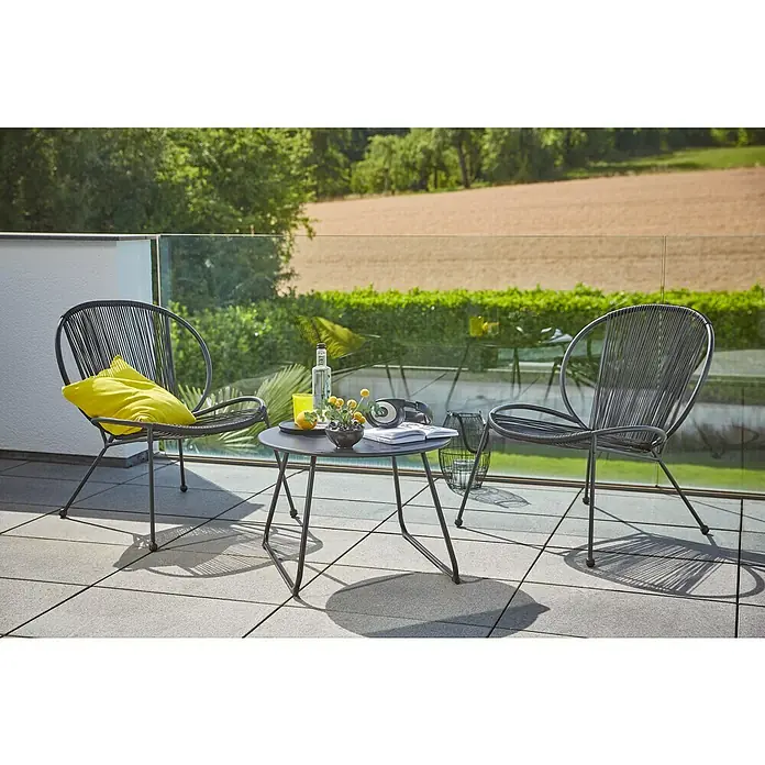 Sunfun Sarah Mesa auxiliar de jardín redonda - Ø x Al: 60 x 41,5 cm, Acero, Antracita - Relajante zona de estar al aire libre con dos sillas y una mesa, perfecto para un patio elegante.