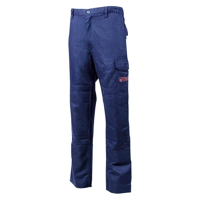 Gys Arbeitshose - XL, Blau - Eine marineblaue Arbeitshose mit Cargo-Tasche und verstärkten Kniepartien, ideal für robuste Arbeitsumgebungen.