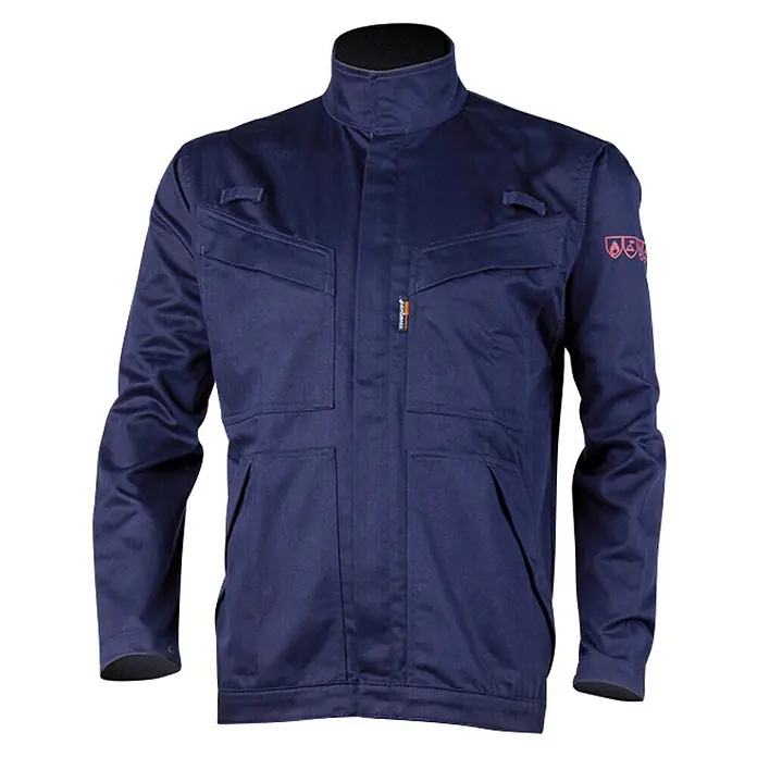 Gys Arbeitsjacke - L, Blau - Eine dunkelblaue Arbeitsjacke mit mehreren Taschen und einem Stehkragen, ideal für den professionellen Einsatz.