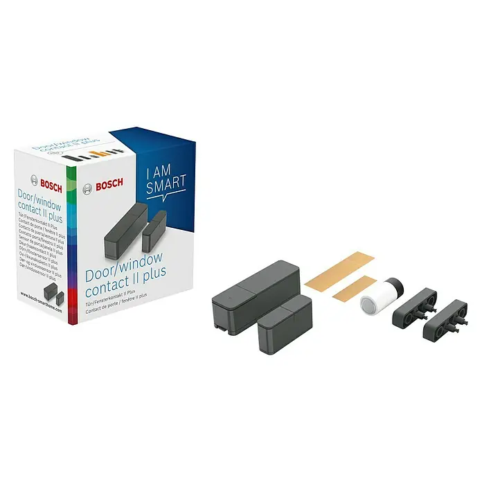 Bosch Smart Home Funk-Fensterkontakt II Plus - Anthrazit, Batteriebetrieben, 23 x 22 x 75 mm, 1 Stk. - Das Bosch Tür-/Fensterkontakt II Plus Set mit Zubehör.