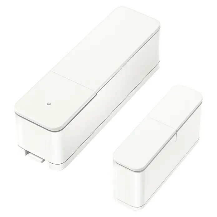 Bosch Smart Home Funk-Fensterkontakt II Plus - Weiß, Batteriebetrieben, 23 x 22 x 75 mm, 1 Stk. - Ein Set aus zwei weißen, rechteckigen Smart Home Sensoren, die für die Überwachung von Türen oder Fenstern verwendet werden können.