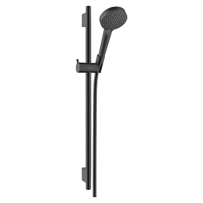 Hansgrohe Vernis Blend Brausegarnitur 100 Vario - Lochabstand: 62,5 cm, Art Strahl: Rain, IntenseRain, Schwarz - Duschstangenset in Schwarz mit Handbrause und Halterung, modernes Design für Badezimmer.
