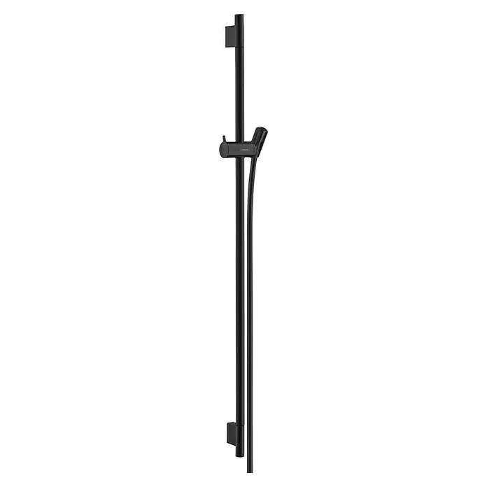 Hansgrohe Brausestange Unica S Puro - Höhe: 100,8 cm, Schwarz - Duschstangenset in Mattschwarz. Das Set enthält eine höhenverstellbare Stange, eine Handbrause und einen Brauseschlauch für ein modernes Badezimmerdesign.