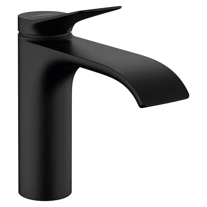 Hansgrohe Vivenis Waschtischarmatur 110 - Schwarz, Zugstange - Ein eleganter, schwarzer Wasserhahn mit flachem Auslauf, der jedes Badezimmer aufwertet. Sein modernes Design ist ein echter Hingucker.