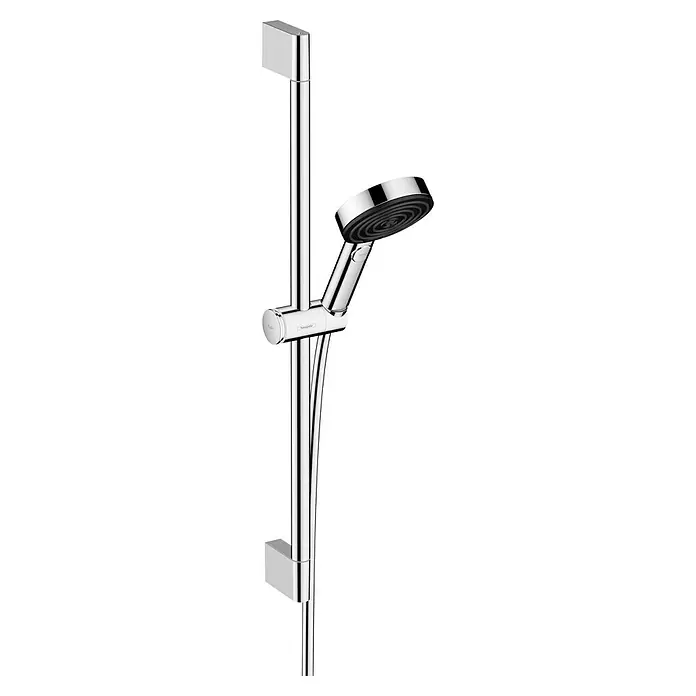 Hansgrohe Pulsify Select S Brausegarnitur 105 - Lochabstand: 62,5 cm, Art Strahl: PowderRain, IntenseRain, Massagestrahl, Chrom, Wassersparfunktion - Die Hansgrohe Raindance Select S 120 3jet Handbrause mit Brausestange bietet ein luxuriöses Duscherlebnis. Die chromglänzende Oberfläche sorgt für Eleganz.