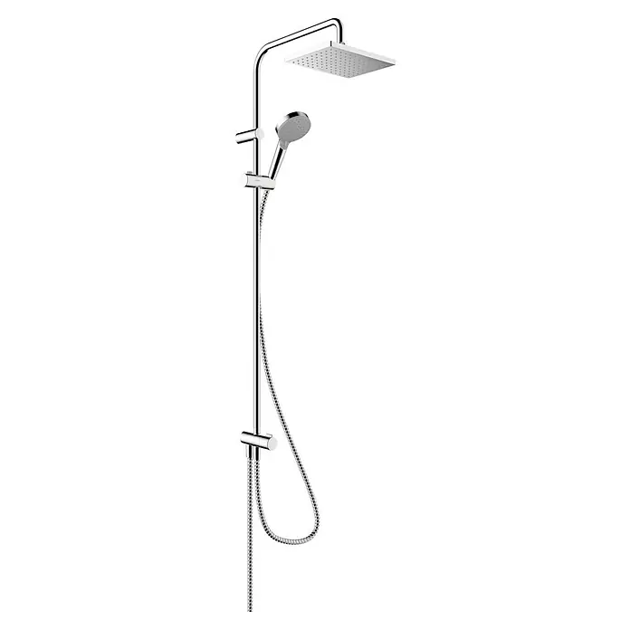 Hansgrohe Duschsystem 230 Reno - Anzahl Strahlarten: 1 Stk., Chrom - Eine Chrom-Duschsäule mit einem quadratischen Kopf und einer Handbrause. Das moderne Design passt perfekt in jedes Badezimmer.