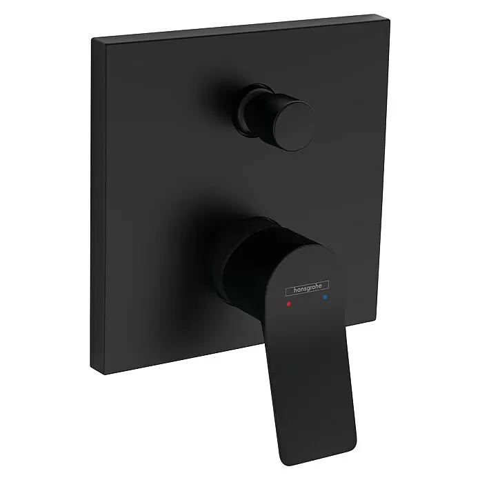 Hansgrohe UP-Badewannenarmatur Vivenis - Schwarz, Matt - Mattschwarzer Hansgrohe Duschmischer mit quadratischer Platte, zwei runden Bedienelementen und flachem Hebel für Temperatur und Durchfluss.