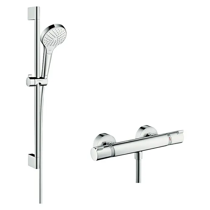 Hansgrohe Croma Select S Brause-Set - Lochabstand: 62,5 cm, Chrom - Duschsystem mit Handbrause und Thermostatmischer für ein komfortables Duscherlebnis. Hochwertiges Design für moderne Badezimmer.