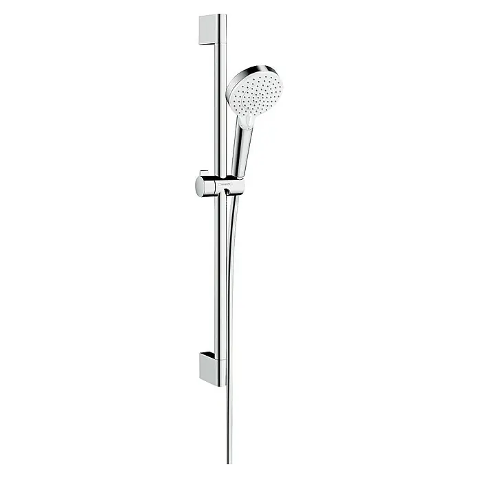 Hansgrohe Crometta Brausegarnitur 100 Vario Green - Lochabstand: 62,5 cm, Art Strahl: Rain, IntenseRain, Chrom - Eine elegante Chrom-Duschstange mit Handbrause, die ein modernes und funktionales Design für das Badezimmer bietet.