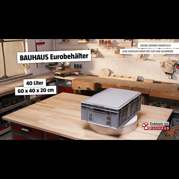 BAUHAUS Eurobehälter20 l, L x B x H: 40 x 30 x 22 cm, Form: Offen, Stapelbar - Eurobehälter+Deckel