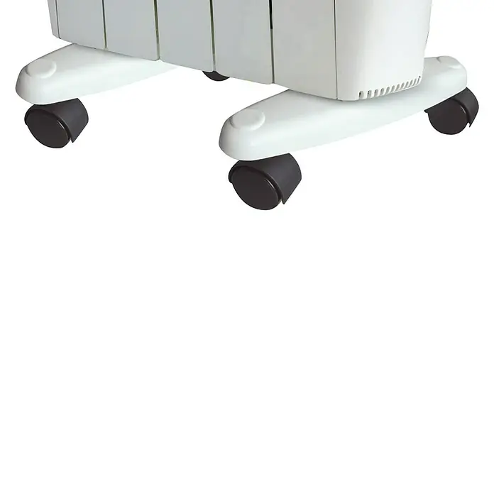 Cointra Ruedas de apoyo para emisores térmicos - L x An x Al: 12 x 30 x 15 cm - Primer plano de los rodillos de un calentador portátil, que ofrece movilidad y comodidad para calentar la habitación.