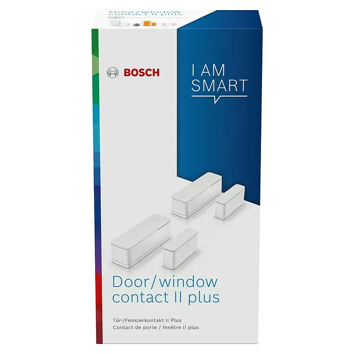 Bosch Smart Home Funk-Fensterkontakt II Plus - Weiß, Batteriebetrieben, 23 x 22 x 75 mm, 2 Stk. - Verpackung des Bosch Tür-/Fensterkontakts II Plus für ein intelligentes Zuhause.