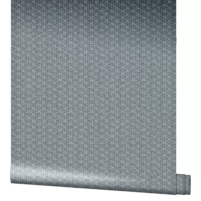 SCHÖNER WOHNEN-Kollektion Vliestapete Bouclé - Blaugrau, Uni, 10,05 x 0,53 m - Strukturierte Tapetenrolle mit blau-grauem Farbverlauf, unten abgerollt.