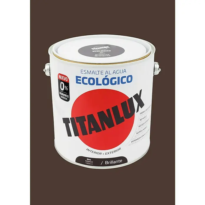 Titanlux Esmalte de color Eco - Tabaco, Brillante, 2,5 l, Base de agua - Bote de pintura al agua Titanlux Ecológico en color Tabaco-Brillante, ideal para interiores y exteriores. Ecológico, sin disolventes.