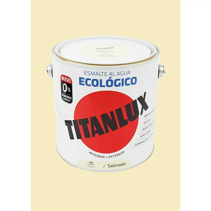 Titanlux Esmalte de color Eco - Marfil, Satinado, 2,5 l, Base de agua - Bote de pintura esmalte al agua Titanlux, ecológica, para interiores y exteriores, color marfil.