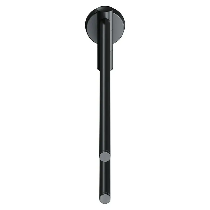 BAUHAUS Handtuchhalter Black - 2-armig, Stahl, Pulverbeschichtet - Nahaufnahme einer modernen, schwarzen Deckenleuchte mit zylindrischem Design und kreisförmiger Basis für stilvolle Innenbeleuchtung.