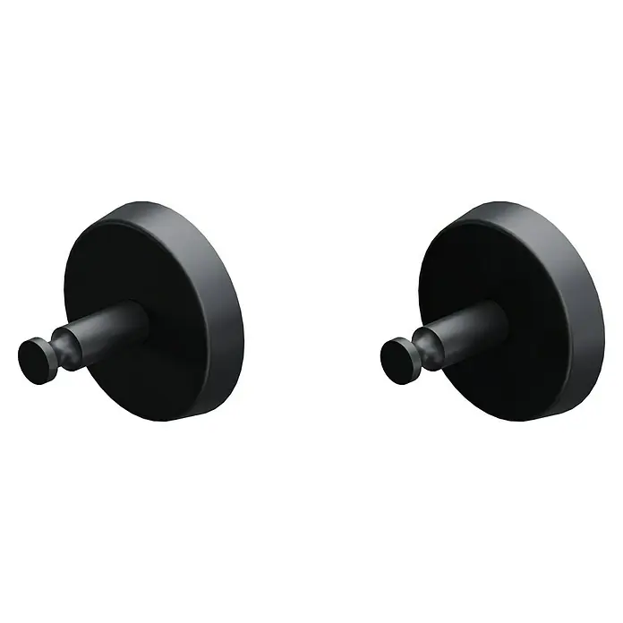 BAUHAUS Handtuchhaken Black - 2 Stk., Stahl, Pulverbeschichtet - Zwei schwarze Scheiben mit zylindrischen Aufsätzen, ideal für vielfältige Anwendungen. Robuste Bauweise und präzises Design.