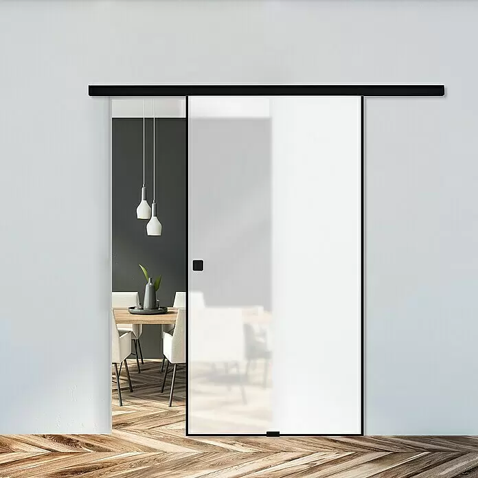 Diamond Doors Black Edition Glasschiebetür Edge - 935 x 2.058 mm, Einscheibensicherheitsglas (ESG), Milchglas - Stimmungsaufnahme
