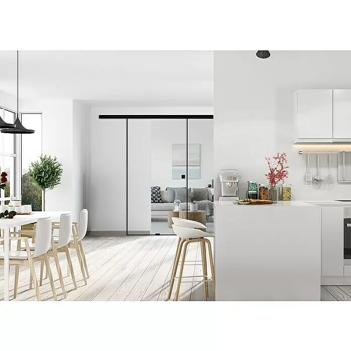 Diamond Doors Black Edition Glasschiebetür Edge - 935 x 2.058 mm, Einscheibensicherheitsglas (ESG), Klarglas - Stimmungsaufnahme